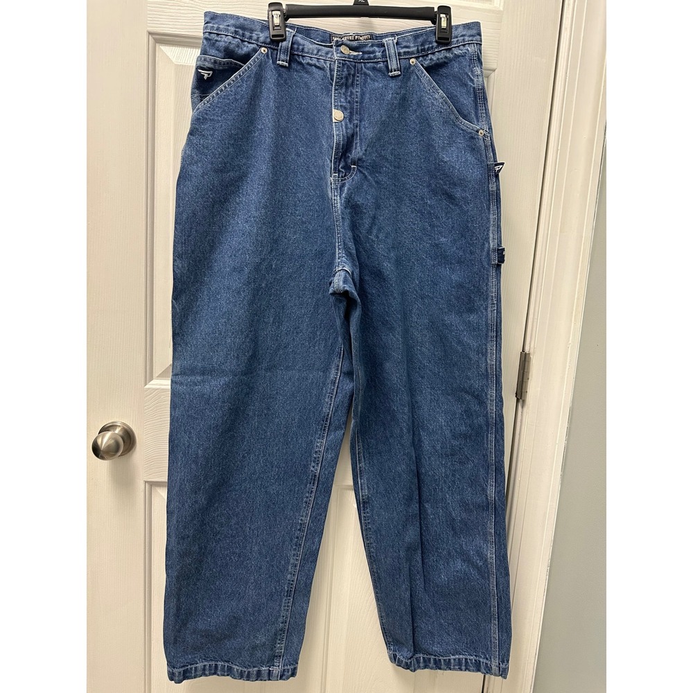 Pure Playaz Vintage Y2K Baggy Carpenter Jeans Mens 36x33 Med Wash Denim READ